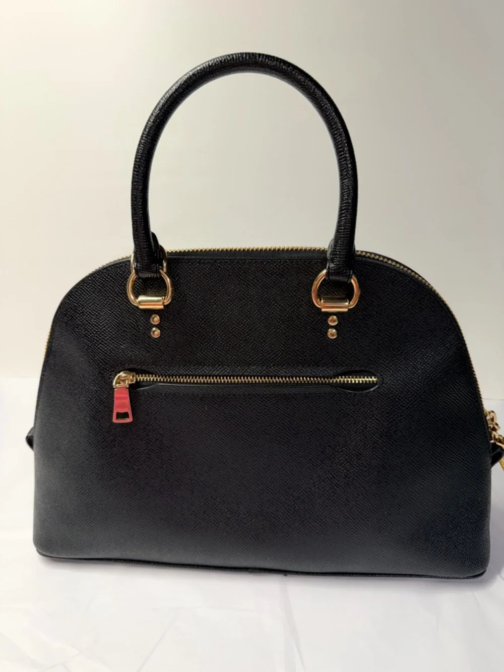 Coach Katy Satchel Black Crossgrain Leather Gold Zip Top Handle Bag NWOT